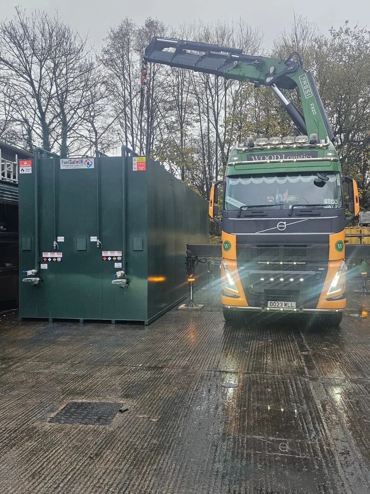 160,000 litre bunded fuel tank finished in leaf green, built for Buffaload Limited