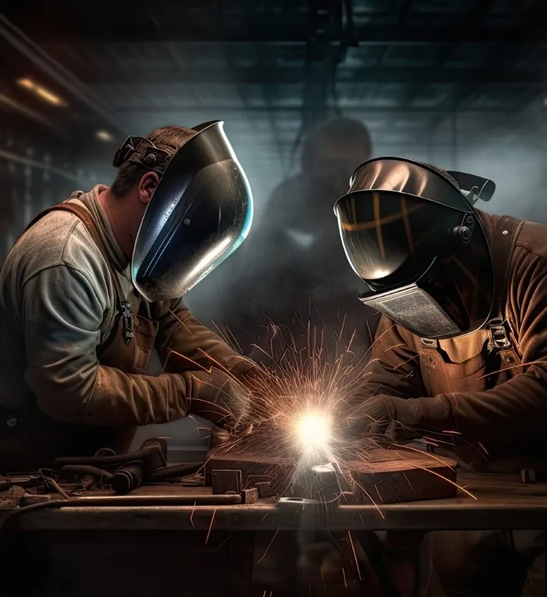 Welders fabricating a steel bunded fuel tank