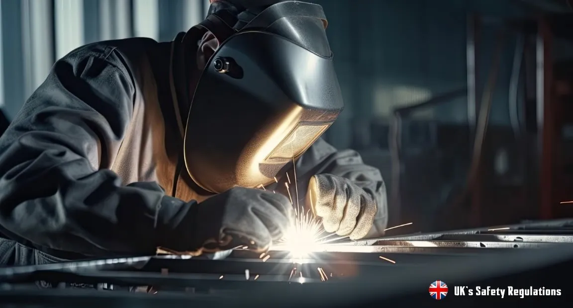 Welder fabricating a steel bunded fuel tank to UK safety regulations